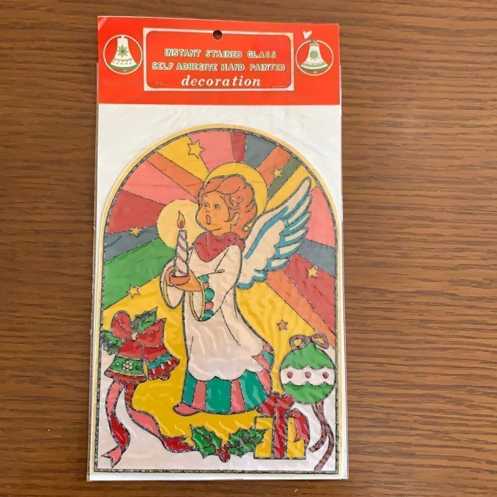 Vtg 70s instant stained glass Christmas‎ scene in packaging